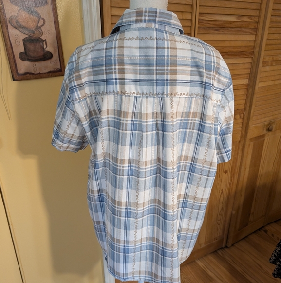 Adrian Dilafield Blue and Tan Plaid Button-Up Shirt XL - Picture 6 of 9